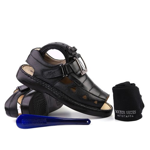 Kit Masculino Sandália 303 em Couro Floater Preto Doctor Shoes
