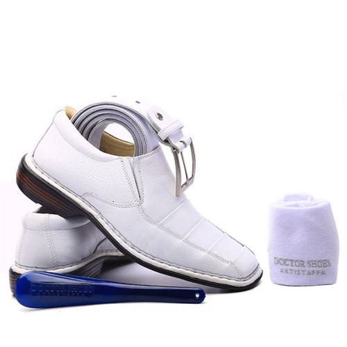 Kit Masculino Sapato 3023 Branco+Cinto+Meia+Calçadeira Doctor Shoes