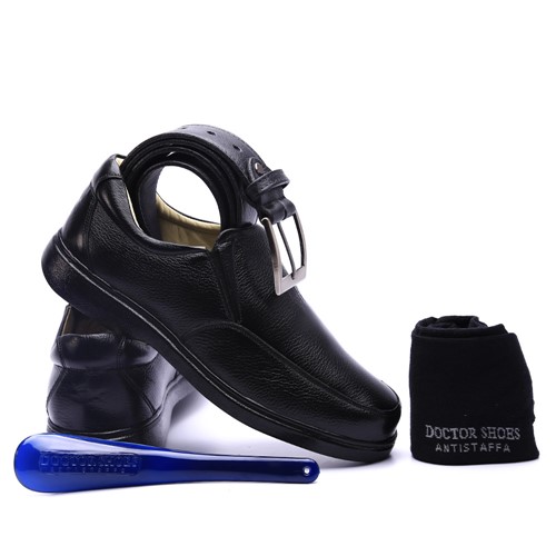 Kit Masculino Sapato 412 Preto+Cinto+Meia+Calçadeira Doctor Shoes