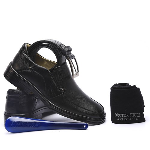 Kit Masculino Sapato 910 Preto+Cinto+Meia+Calçadeira Doctor Shoes