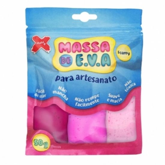 Kit Massa de Modelar E.V.A Lisa Foamy Make Mais para Artesanato 3 Cores 50g Rosa / Rosa Claro / Pink