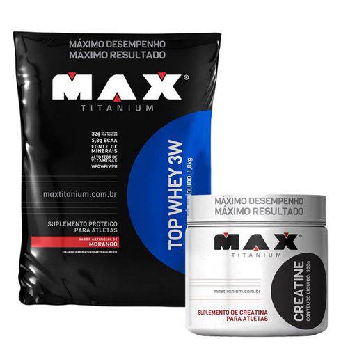 Kit Massa Muscular 3 Max Titanium (1 3W TOP WHEY - 1,8Kg + 1 Creatina - 300grs)