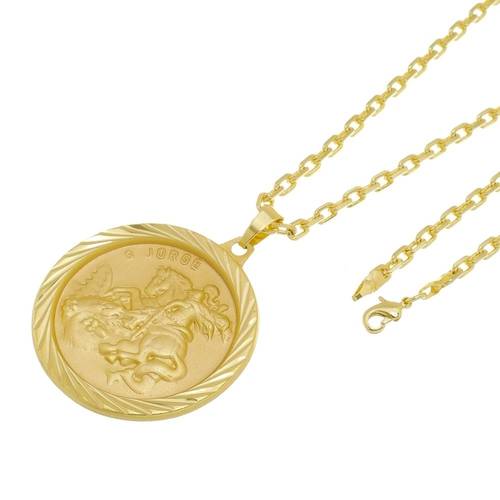 Kit Medalha São Jorge com Corrente Cartier Diamantada Folheado a Ouro 18K Amarelo Único