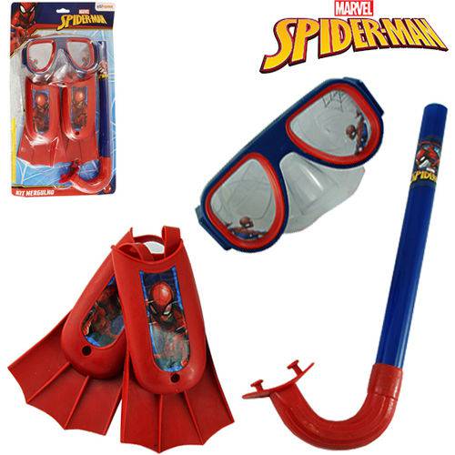 Kit Mergulho com Mascara Snorkel/pe de Pato Homem Aranha Spider Man