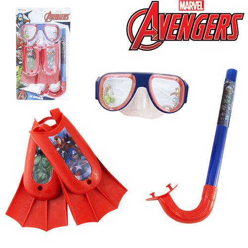 Kit Mergulho com Mascara Snorkel Pe de Pato Vingadores Avengers