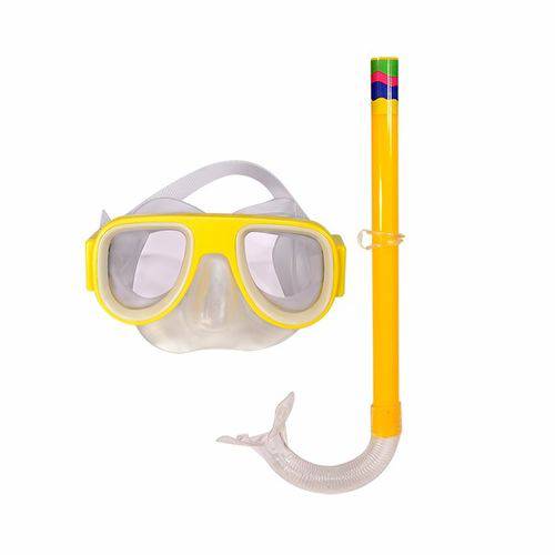 2 Kit Mergulho Infantil Mascara e Respirador Snorkel Amarelo
