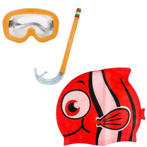 Kit Mergulho Natação Óculos + Touca de Silicone - Infantil - Laranja Nemo