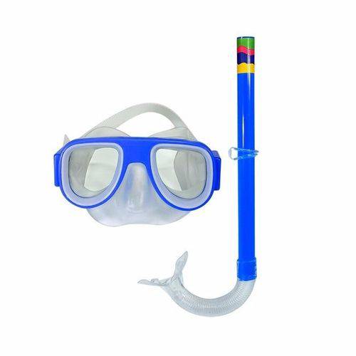 Kit Mergulho Snorkel Mascara Infantil Azul Natação Praia