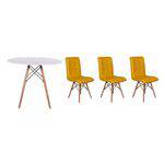 Kit Mesa Jantar Eiffel 100cm Branca + 03 Cadeiras Gomos - Amarela