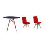 Kit Mesa Jantar Eiffel 100cm Preta + 02 Cadeiras Gomos - Vermelha