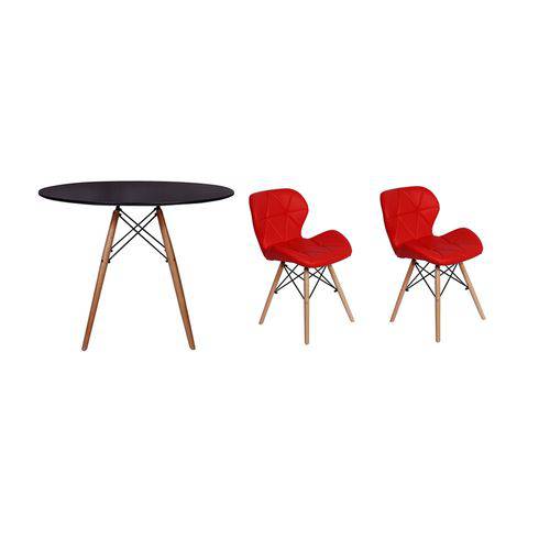 Kit Mesa Jantar Eiffel 100cm Preta + 02 Cadeiras Slim - Vermelha