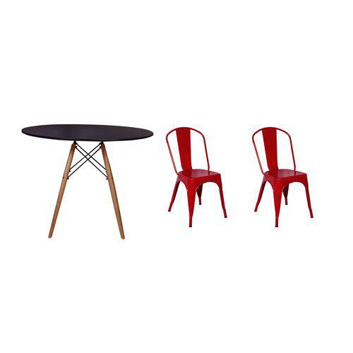 Kit Mesa Jantar Eiffel 100cm Preta + 02 Cadeiras Tolix - Vermelha