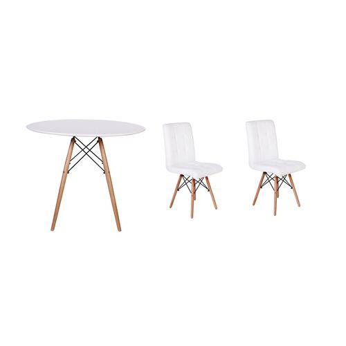 Kit Mesa Jantar Eiffel 90cm Branca + 02 Cadeiras Gomos - Branca