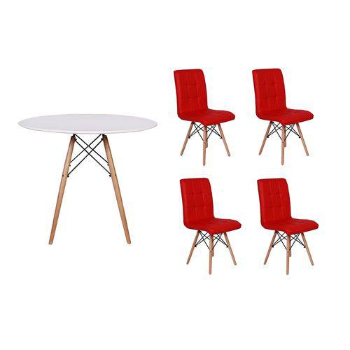 Kit Mesa Jantar Eiffel 80cm Branca + 04 Cadeiras Gomos - Vermelha