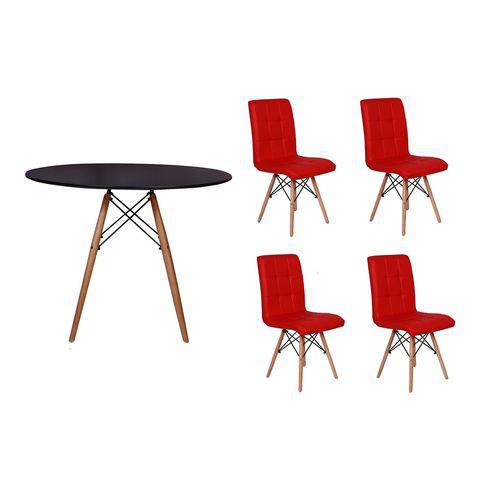 Kit Mesa Jantar Eiffel 80cm Preta + 04 Cadeiras Gomos - Vermelha