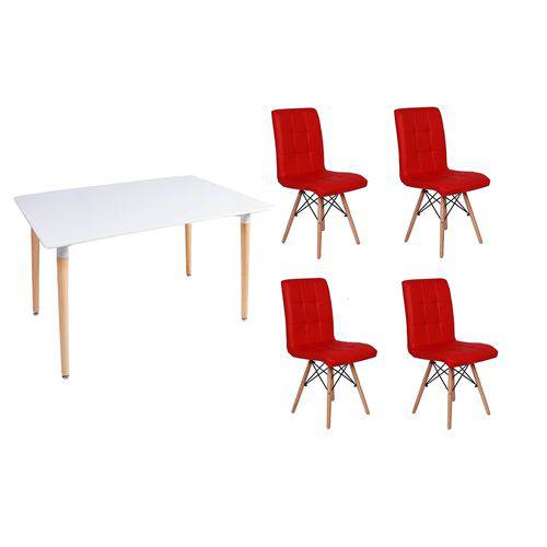 Kit Mesa Jantar Eiffel 120x80 Branca + 04 Cadeiras Gomos - Vermelha