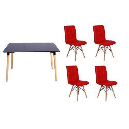 Kit Mesa Jantar Eiffel 120x80 Preta + 04 Cadeiras Gomos - Vermelha