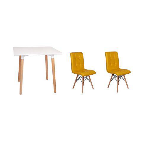 Kit Mesa Jantar Eiffel 80x80 Branca + 02 Cadeiras Gomos - Amarela