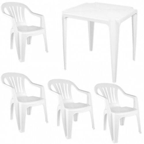 Kit Mesa Quadrada Bela Vista + 4 Cadeiras em Plastico Branca Mor