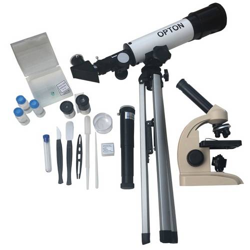 Kit Microscópio Biológico Monocular 400x Telescópio Astronômico 90x Tel-6031 - Opton