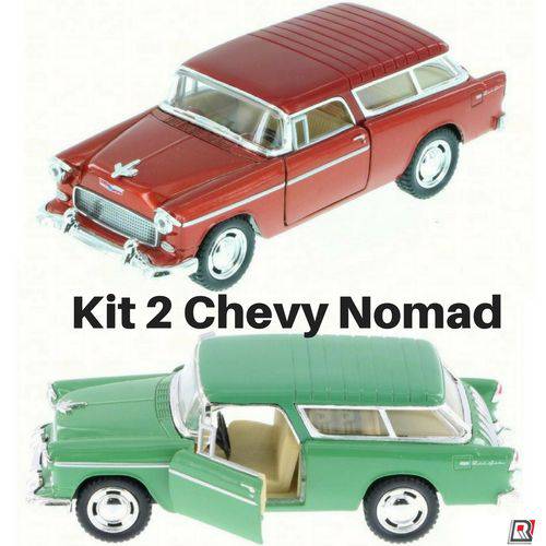 Kit 2 Miniatura Carrinho Coleção Chevrolet Chevy Nomad Ano 1955 Vintage Escala 1/40