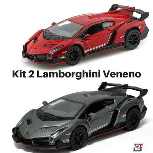 Kit 2 Miniaturas Carro de Coleção Lamborghini Veneno 13 Cm de Ferro Escala 1/36