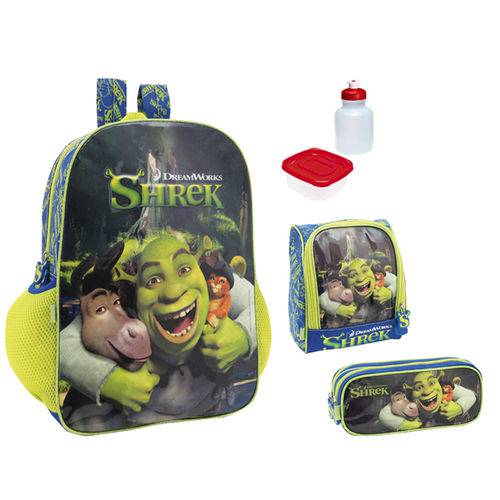 Kit Mochila Escolar Infantil de Costas Shrek Original com Lancheira e Estojo
