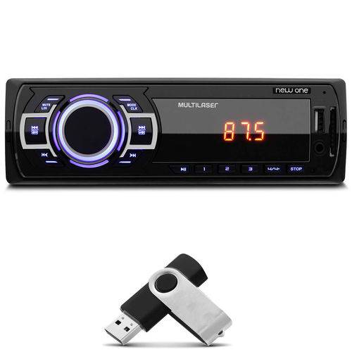 Kit Mp3 Player Multilaser New One P3318 1 Din USB Sd Auxiliar Fm + Pen Drive 8gb