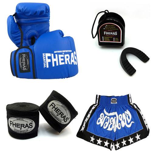 Kit Muay Thai Boxe - Azul Fheras