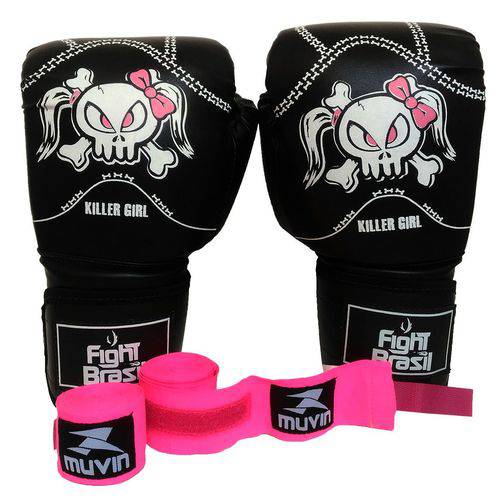 Kit Muay Thai Boxe Luva Bandagem 12 Oz Feminina Fight Brasil