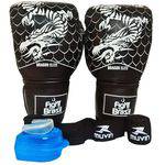 Kit Muay Thai Boxe Luva Bandagem Bucal 12 Oz Fight Brasil Dragon Elite