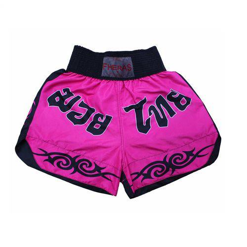 Kit Muay Thai Oríon - Luva Bandagem Bucal Caneleira Shorts - Rosa/Branco
