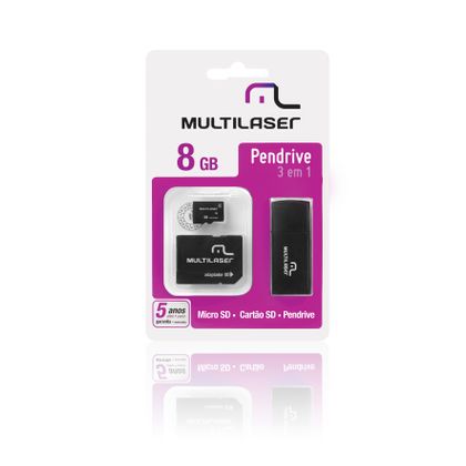 Kit Multilaser 3 em 1 Pen Drive - Micro SD 8 GB - Adaptador e Leitor de Cartão - MC058 MC058