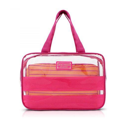 Kit Necessaire 2 em 1 Tam. G Listrada Pink PVC + Microfibra Jacki Design
