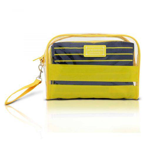 Kit Necessaire 2 em 1 Tam. M Listrada Amarelo PVC + Microfibra Jacki Design