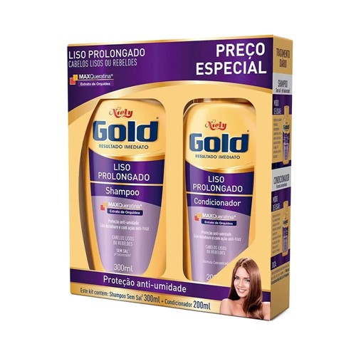Kit Niely Gold Liso Prolongado Shampoo 300ml + Condicionador 200ml