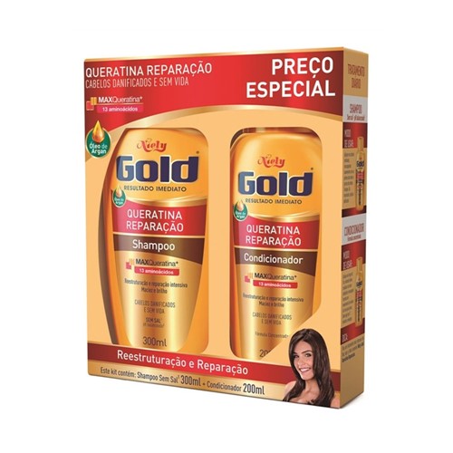 Kit Niely Gold S/ Sal Shampoo 300ml + Condicionador 200ml