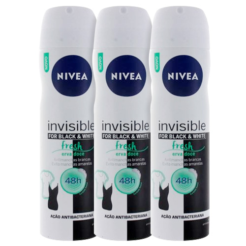 Kit Nivea Desodorante Aerosol Invisible Feminino Fresh Erva Doce 150ml 3 Unidades