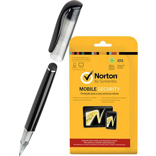 Kit:Norton Mobile Security 2014 - 1 Usuário + Caneta para Tablets - Kensington Stylus Virtuoso Metro