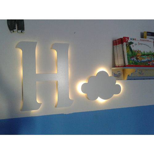 KIT Nuvem + Letra H Luminária LED Branco Quente MDF Decorativa para Quarto de Bebê