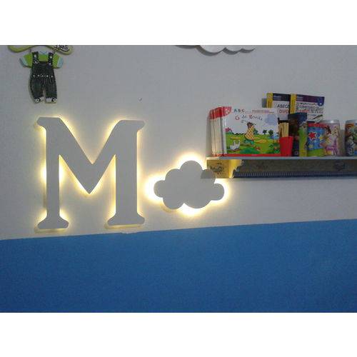 KIT Nuvem + Letra M Luminária LED Branco Quente MDF Decorativa para Quarto de Bebê