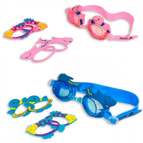 Kit Oculos Aquarium Kid Infantil Azul + Oculos Aquarium Kid Infantil Rosa Muvin