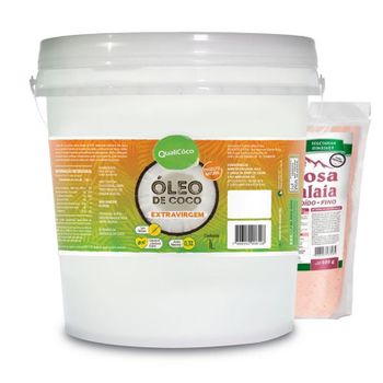 Kit Óleo de Coco Extra Virgem 3 Litros Qualicoco + 1kg de Sal Rosa