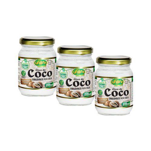 Kit 3 Óleo de Coco Orgânico Extra Virgem - Unilife - 200ml