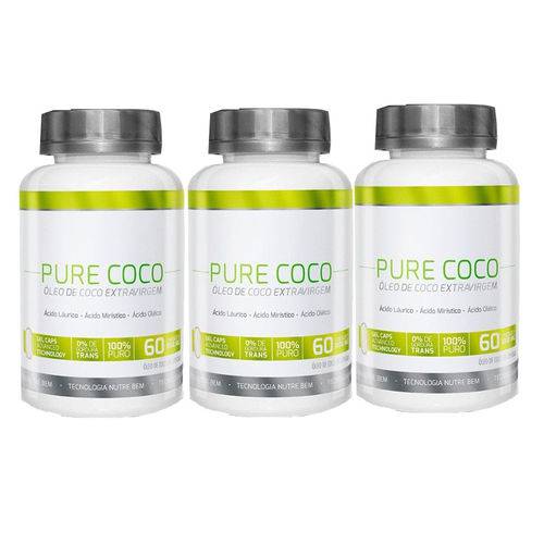 Kit 3 Óleo de Coco Pure Coco Extravirgem 1000 Mg Cápsula