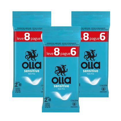 Kit Olla Preservativo Sensitive Leve 8 Pague 6 com 3 Packs