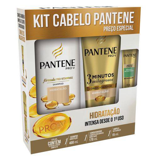 Kit Pantene Hidratação Shampoo 400ml + Condicionador 3 Minutos + Ampola 15ml