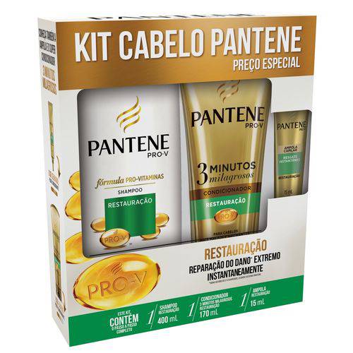 Kit Pantene Restauração Shampoo 400ml + Condicionador 3 Minutos + Ampola 15ml