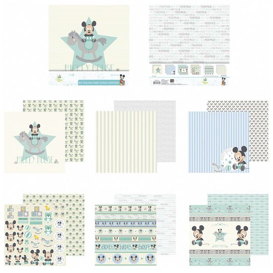 Kit Papel Scrapbook Toke e Crie SDFD132 Dupla Face 30,5x30,5cm com 12 Folhas Sortidas Disney Baby Mickey