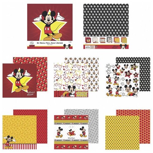 Kit Papel Scrapbook Toke e Crie SDFD130 Dupla Face 30,5x30,5cm com 12 Folhas Sortidas Disney Mickey Mouse